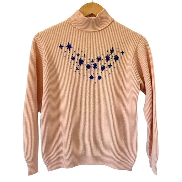 Vintage 60s Pringle Of Scotland Cashmere Sweater Pale Pink Knit Womens Small - Picture 1 of 11